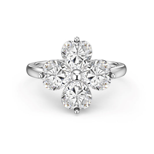 [Tonmkive Jewelry]Heart-shaped Four-Leaf Clover Ball Ring