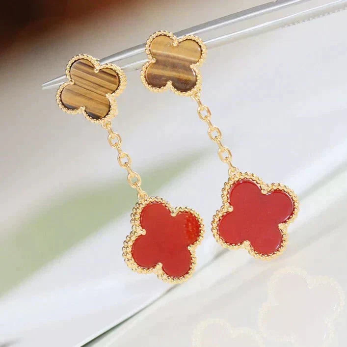 [Spark]CLOVER  2 MOTIF  TIGER EYE CARNELIAN EARRINGS