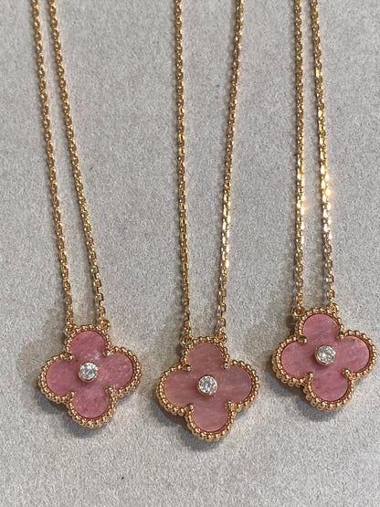 [Spark]CLOVER 15MM DIAMOND RHODONITE NECKLACE