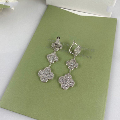 [Spark]CLOVER 3 MOTIF DIAMOND SILVER DROP EARRINGS
