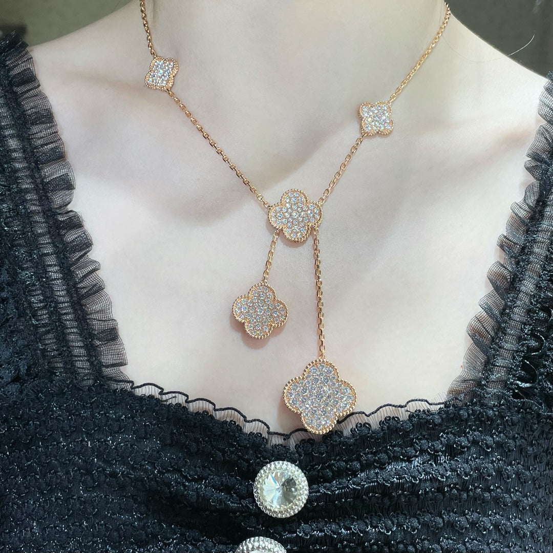 [Spark]CLOVER 6 MOTIF DIAMOND PAVED NECKLACE