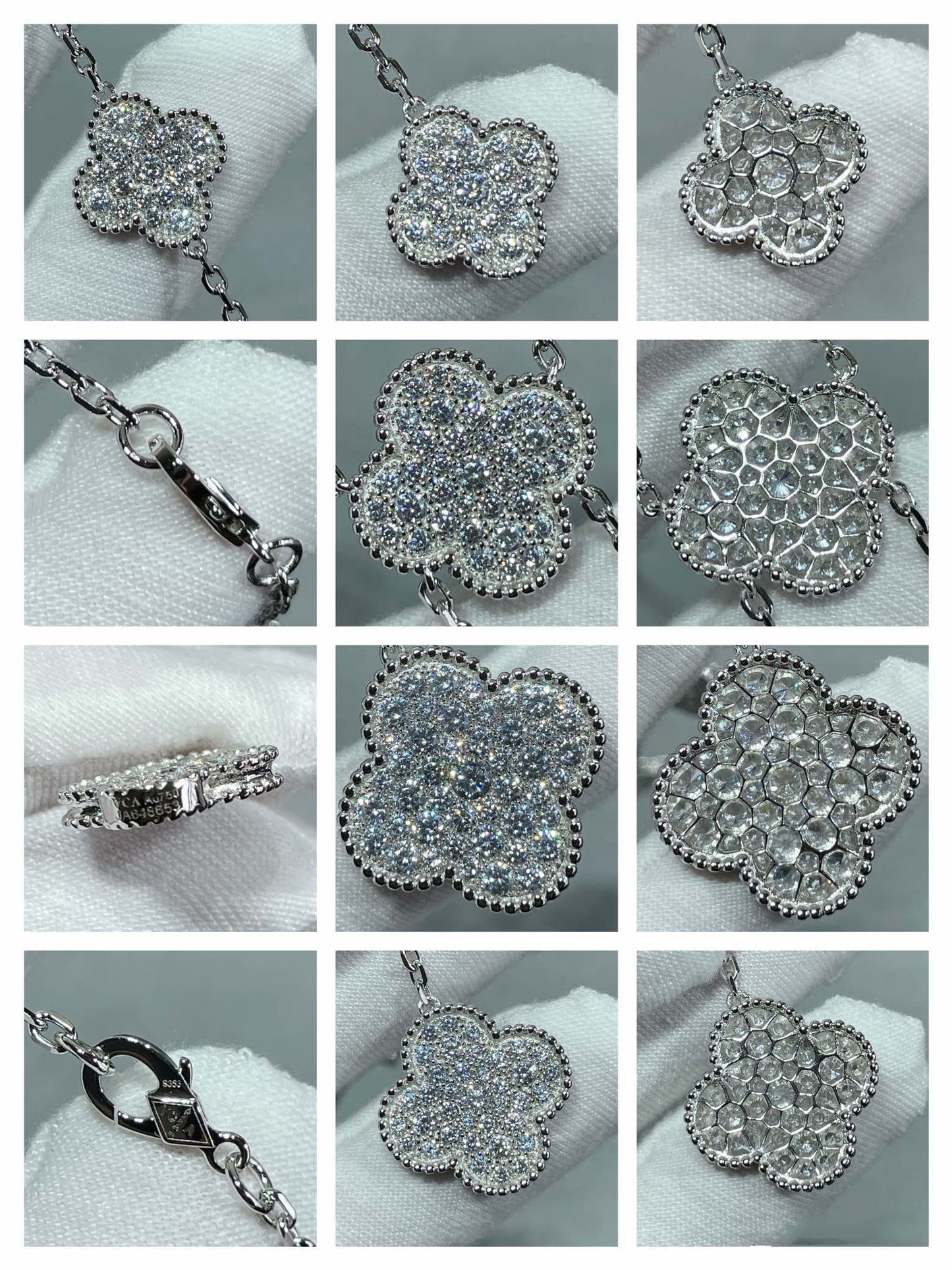 [Spark]CLOVER 6 MOTIF DIAMOND PAVED NECKLACE
