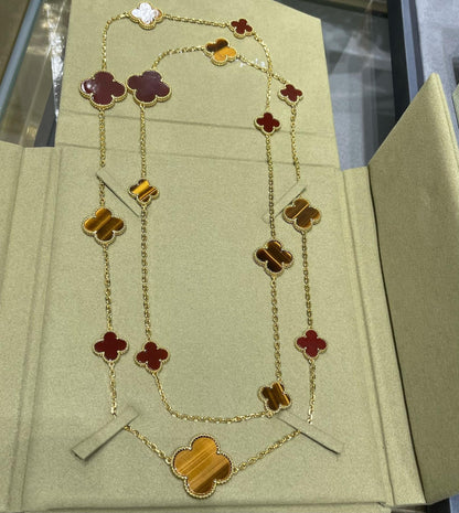 [Spark]CLOVER 16 MOTIF CARNELIAN TIGER EYE Spark GOLD NECKLACE