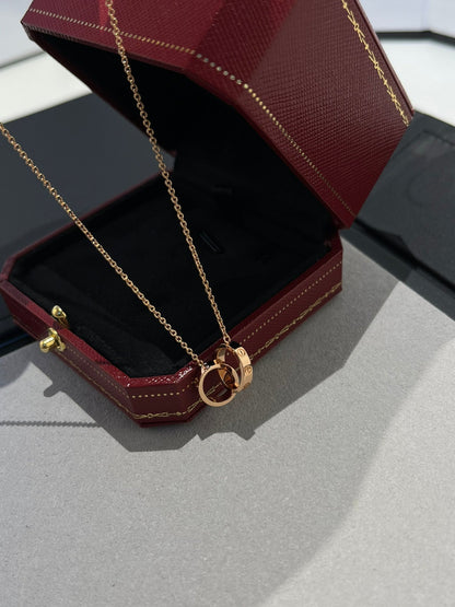 [Spark]LOVE NECKLACE DOUBLE RING PINK GOLD