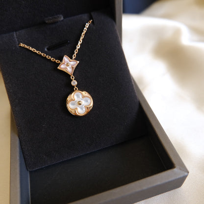 [Spark]STAR AND SUN WHITE MOP 2 MOTIF PINK GOLD NECKLACE
