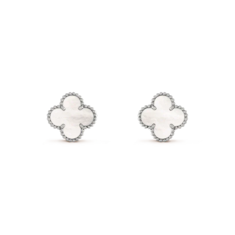 [Spark]CLOVER MEDIUM 1 MOTIFS  WHITE MOP EARRINGS SILVER