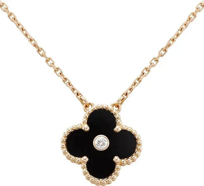 [Spark]CLOVER 15MM DIAMOND ONYX NECKLACE