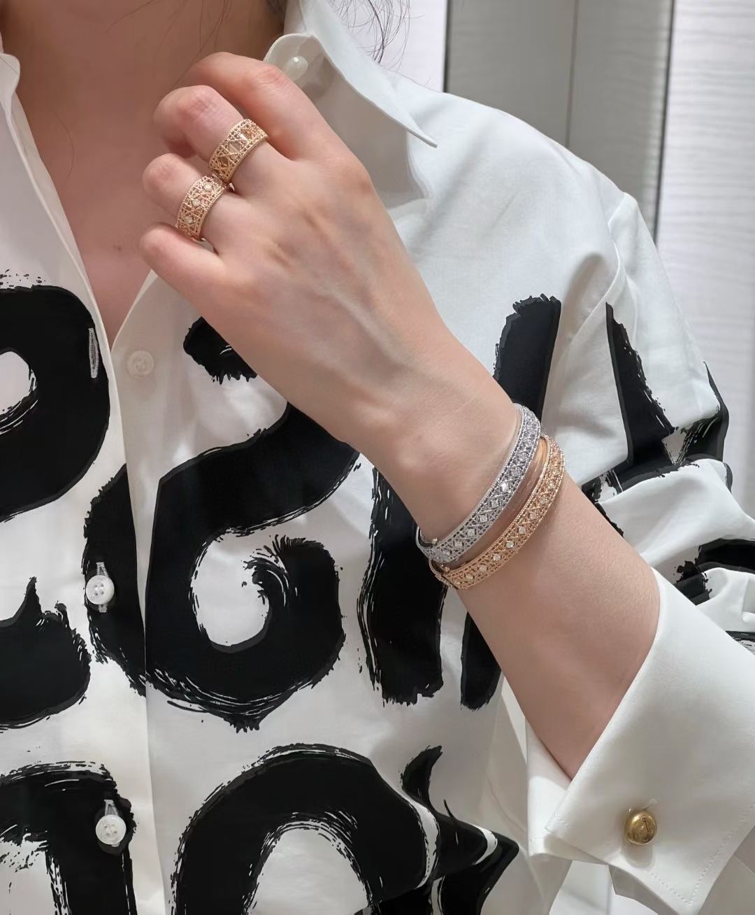 [?Spark]2026 WOVEN-PATTERN BRACELET SET WITH FULL DIAMOND INLAY THREE-COLORS