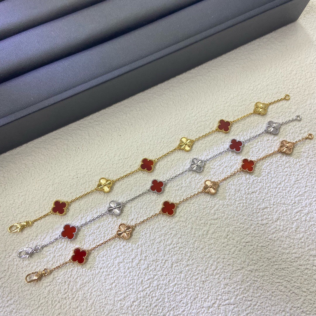 [Spark]CLOVER 6 MOTIF RED AGATE LASER BRACELET-w