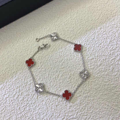 [Spark]CLOVER 6 MOTIF RED AGATE LASER BRACELET-w