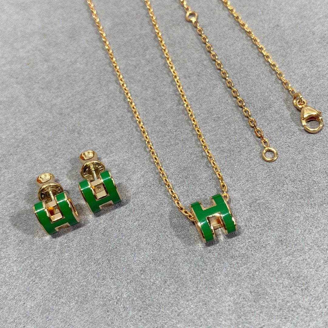 [Spark]POP H GREEN NECKLACE SILVER AND GOLD