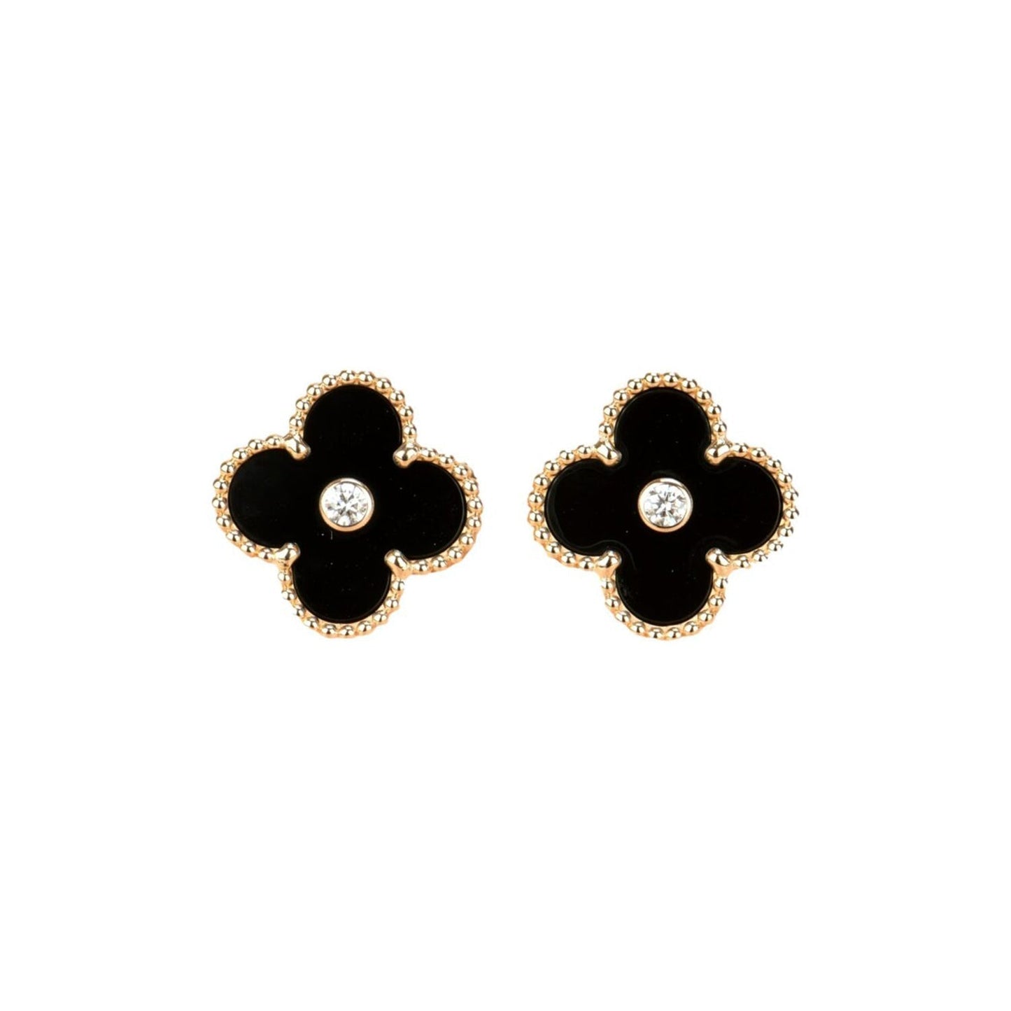 [Spark]CLOVER MEDIUM 1 MOTIFS ONYX DIAMOND EARRINGS