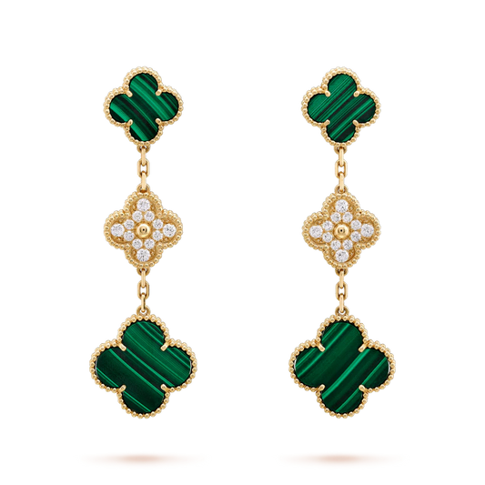 [Spark]CLOVER EARRINGS GOLD MALACHITE DIAMOND 3 MOTIF